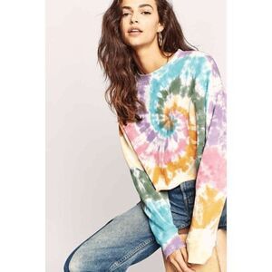 Free people daydreamer rainbow spiral tie dye sweatshirt cropped XS